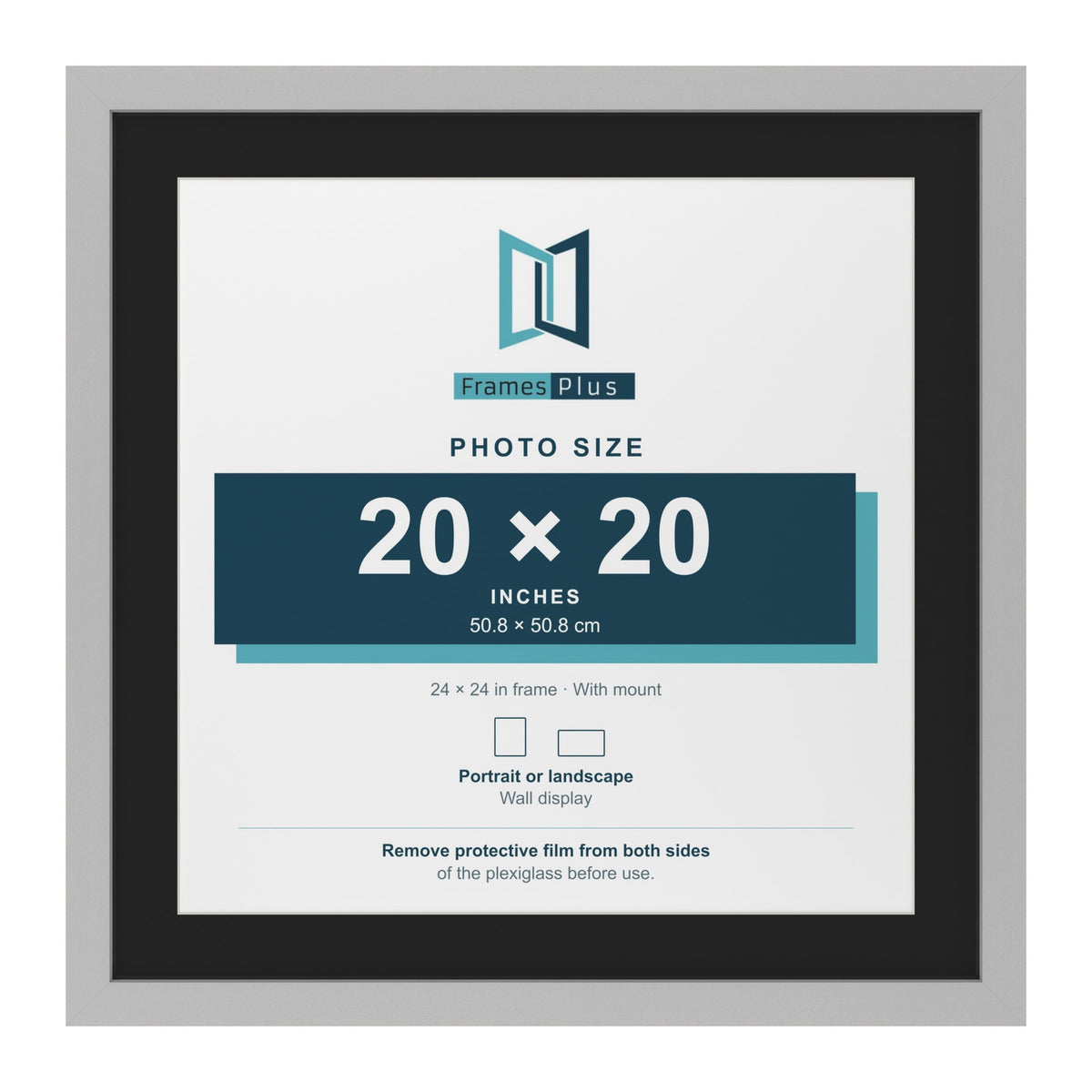 Light Grey 24 x 24 inch picture frame with a black mount for a 20 x 20 inch photo
