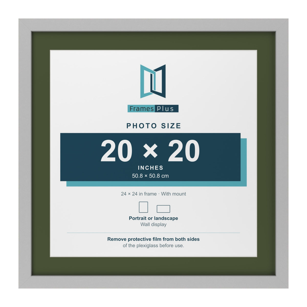 Light Grey 24 x 24 inch picture frame with a green mount for a 20 x 20 inch photo