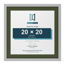 Light Grey 24 x 24 inch picture frame with a green mount for a 20 x 20 inch photo