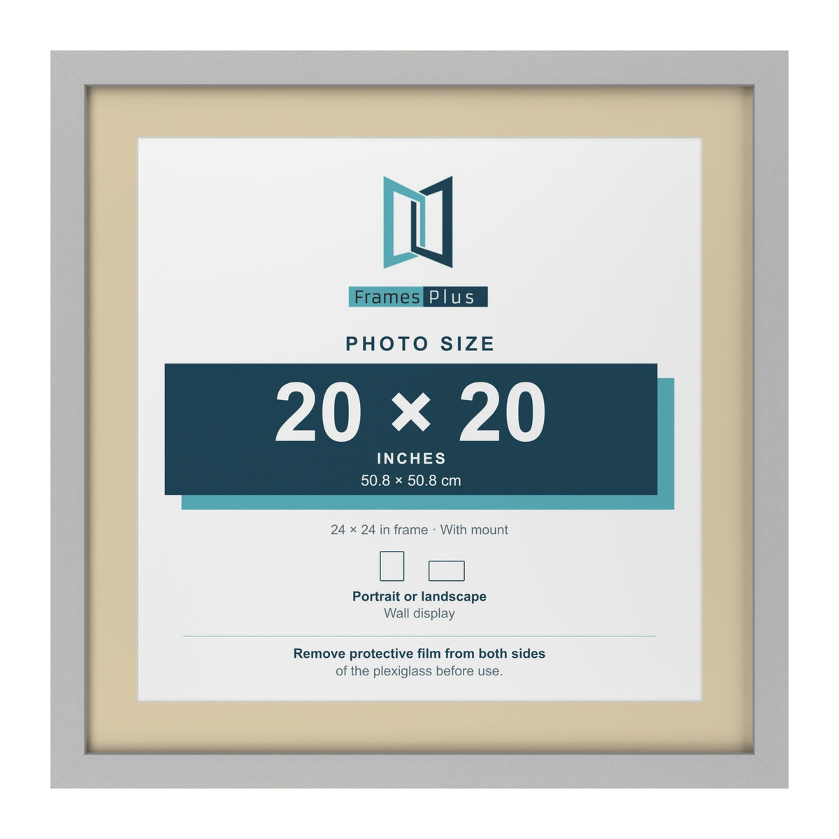 Light Grey 24 x 24 inch picture frame with an ivory mount for a 20 x 20 inch photo