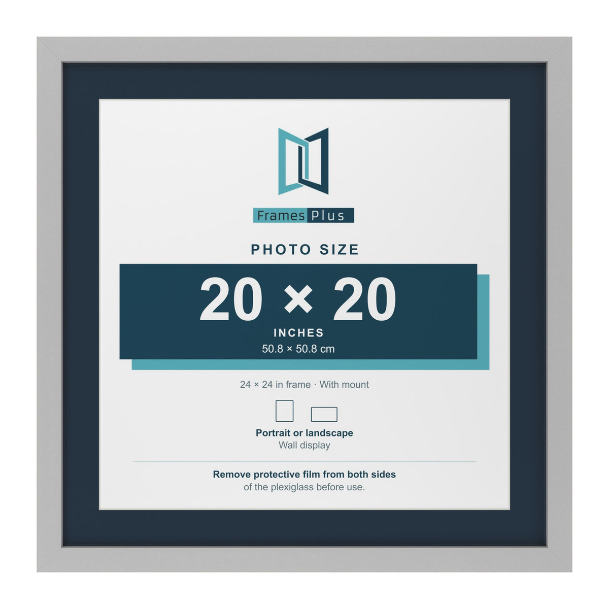 Light Grey 24 x 24 inch picture frame with a Pacific Blue mount for a 20 x 20 inch photo