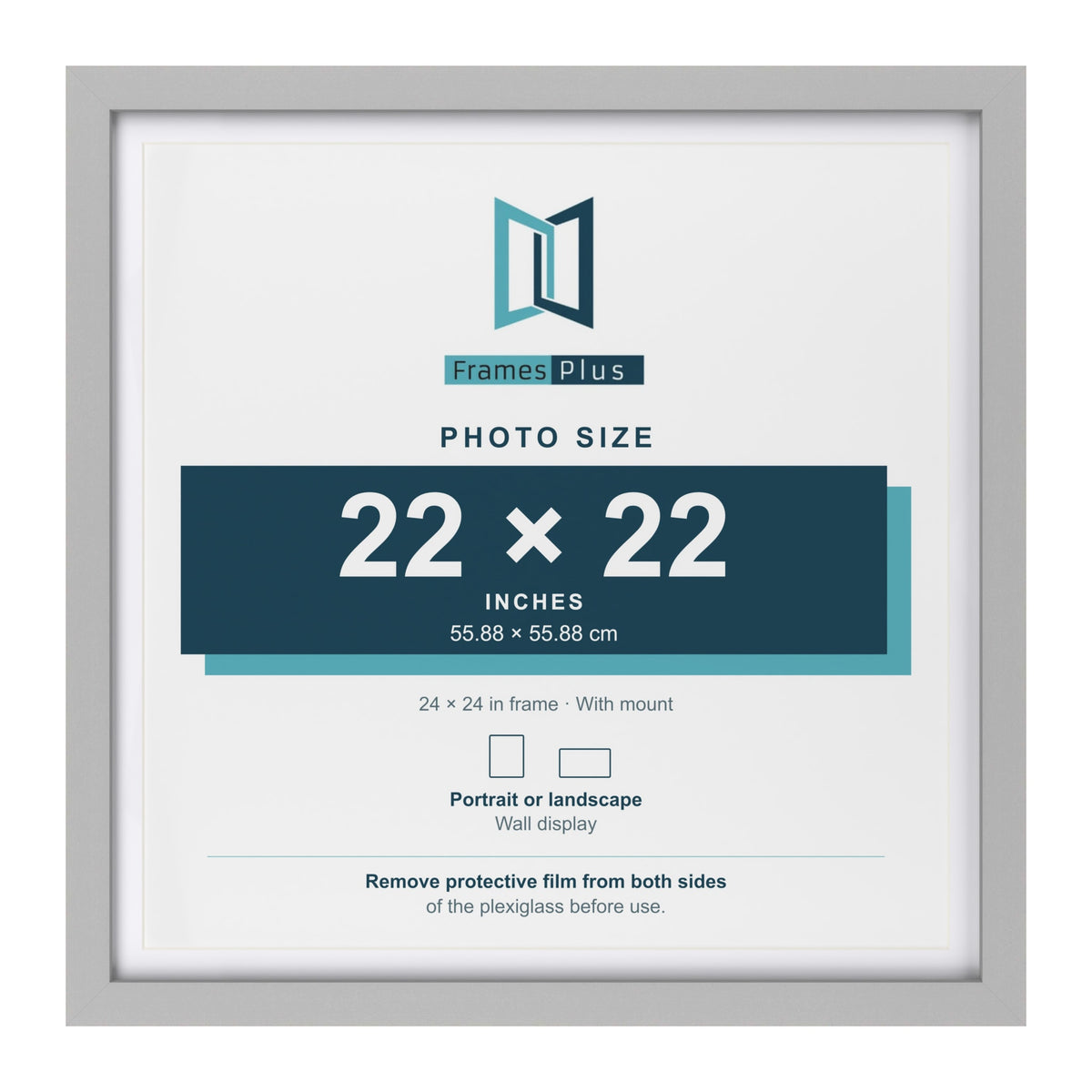 Light Grey 24 x 24 inch picture frame with a white mount for a 22 x 22 inch photo