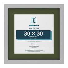 Light Grey 40 x 40 cm picture frame with a green mount for a 30 x 30 cm photo