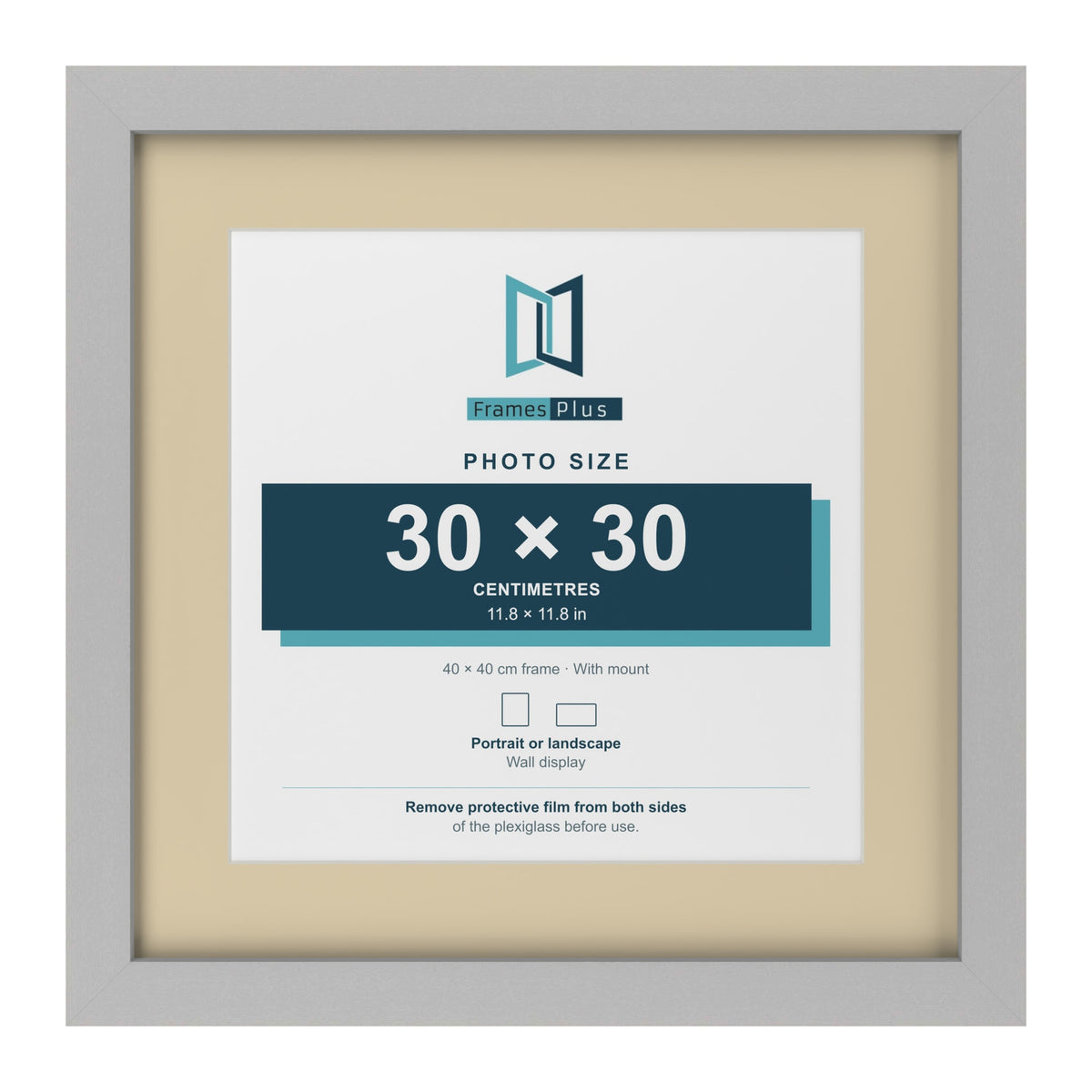 Light Grey 40 x 40 cm picture frame with an ivory mount for a 30 x 30 cm photo