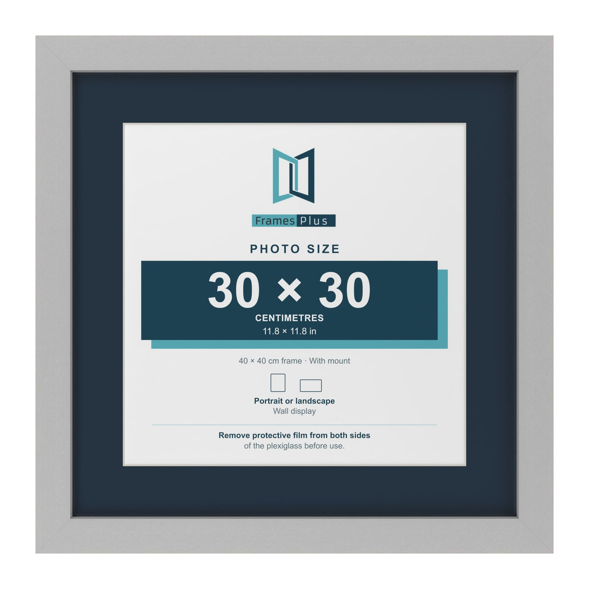 Light Grey 40 x 40 cm picture frame with a Pacific Blue mount for a 30 x 30 cm photo