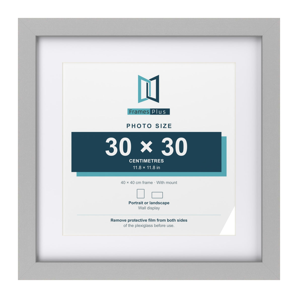 Light Grey 40 x 40 cm picture frame with a white mount for a 30 x 30 cm photo