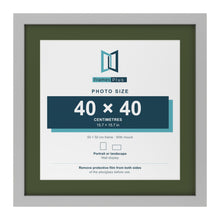 Light Grey 50 x 50 cm picture frame with a green mount for a 40 x 40 cm photo