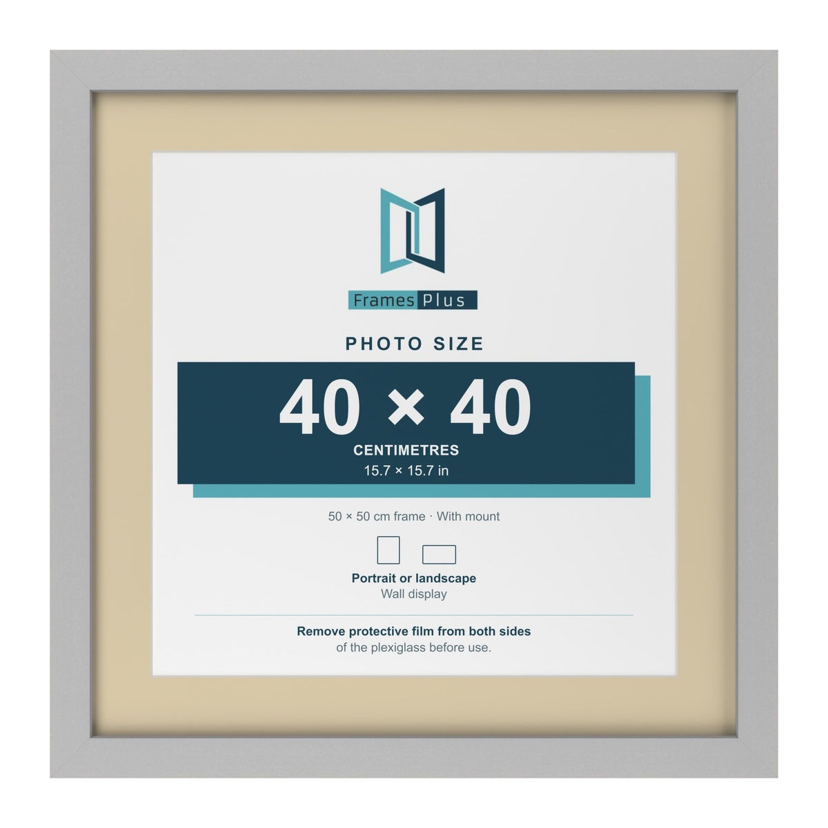 Light Grey 50 x 50 cm picture frame with an ivory mount for a 40 x 40 cm photo