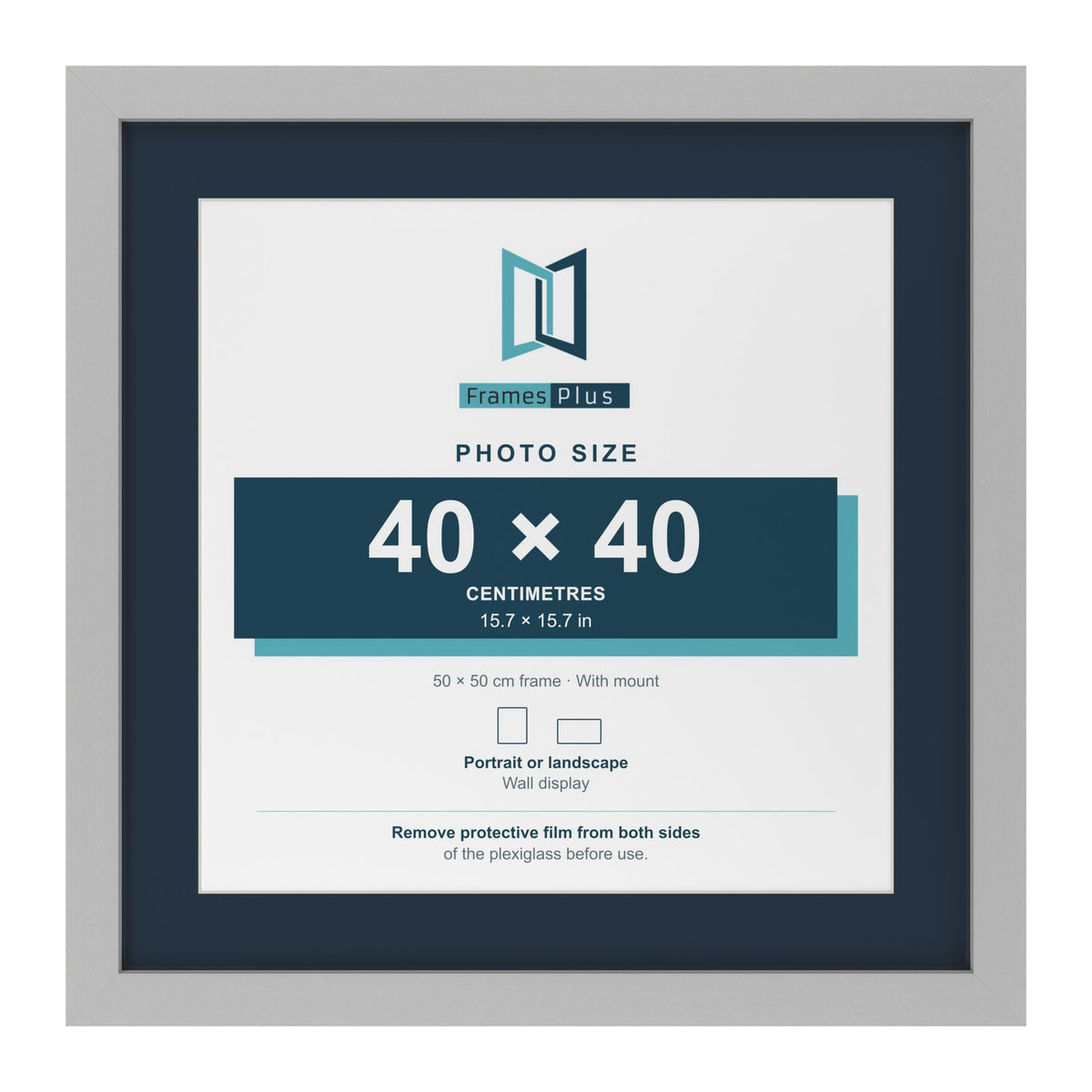 Light Grey 50 x 50 cm picture frame with a Pacific Blue mount for a 40 x 40 cm photo