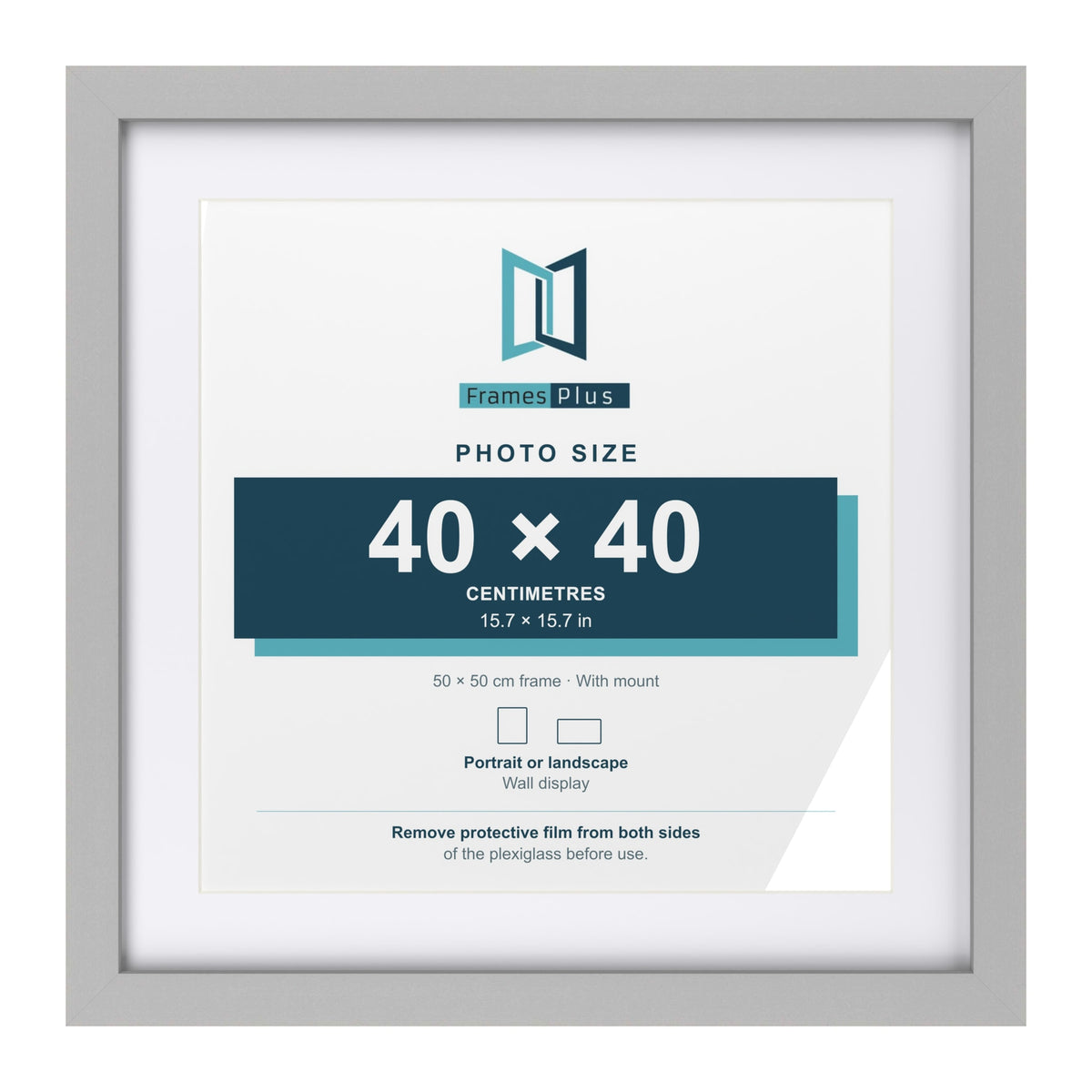 Light Grey 50 x 50 cm picture frame with a white mount for a 40 x 40 cm photo
