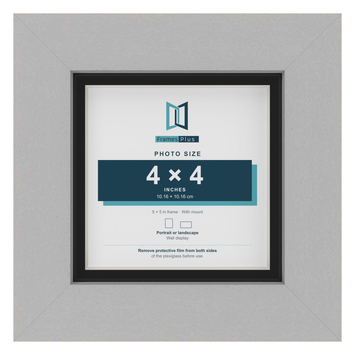 Light Grey 5 x 5 inch picture frame with a black mount for a 4 x 4 inch photo