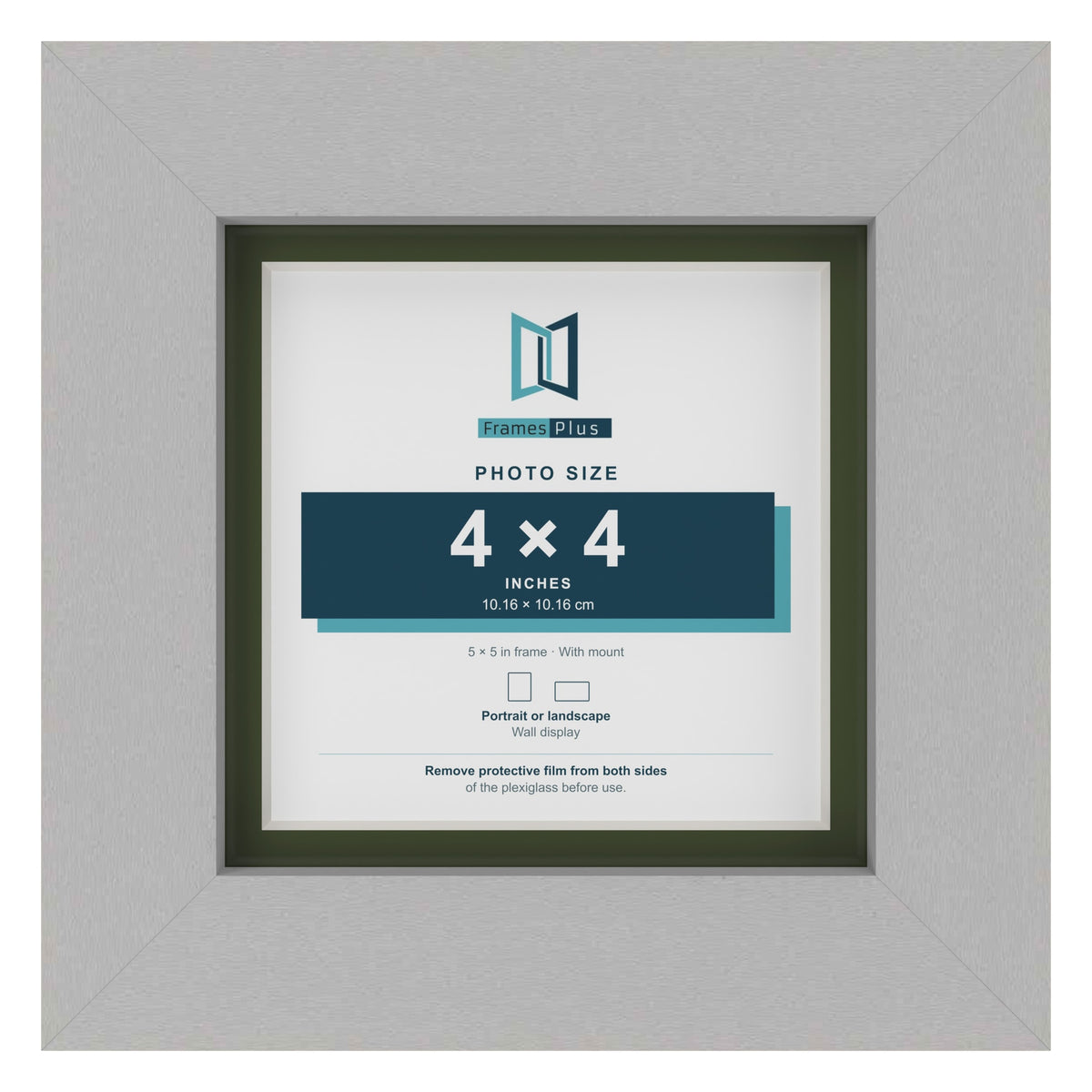 Light Grey 5 x 5 inch picture frame with a green mount for a 4 x 4 inch photo
