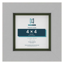Light Grey 5 x 5 inch picture frame with a green mount for a 4 x 4 inch photo