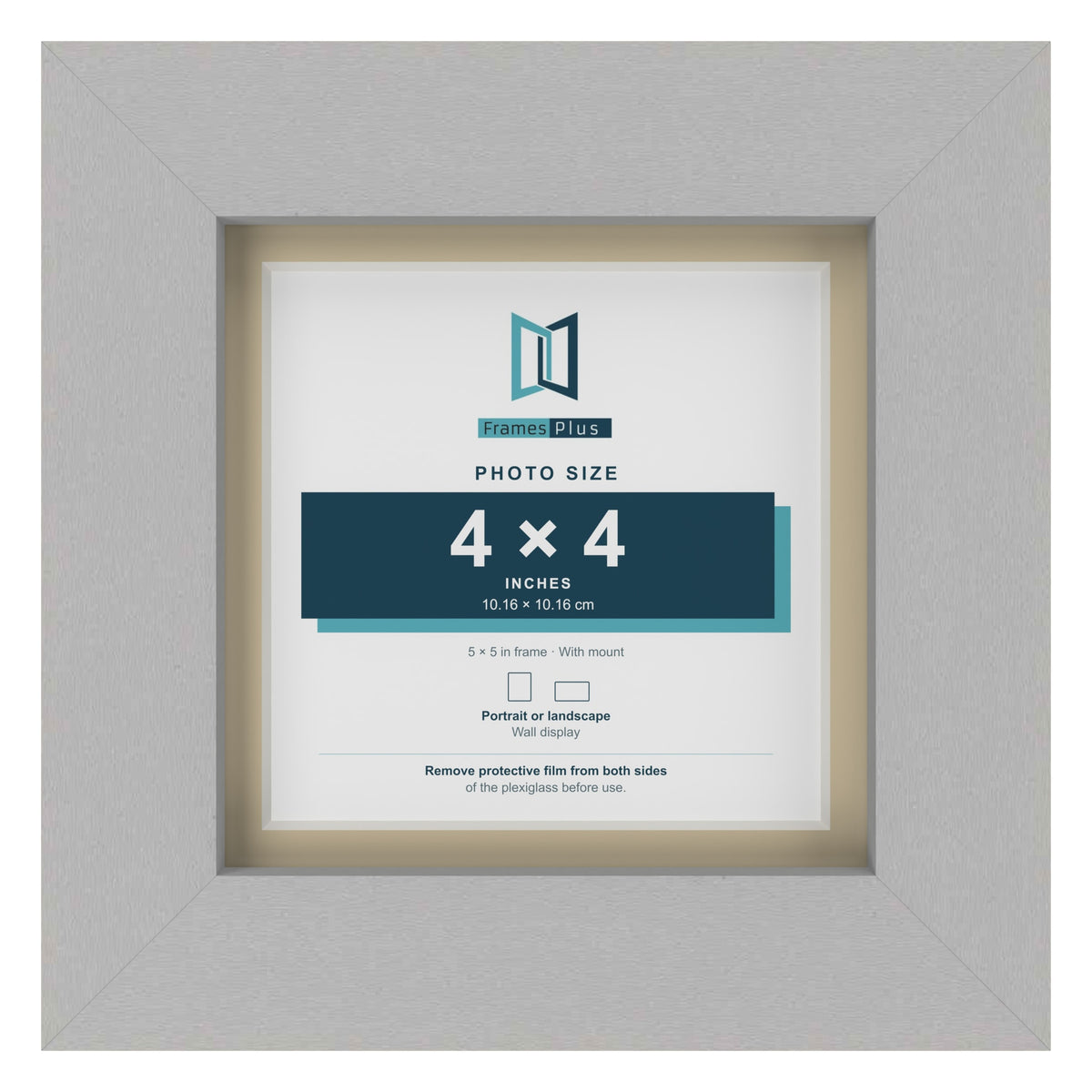 Light Grey 5 x 5 inch picture frame with an ivory mount for a 4 x 4 inch photo