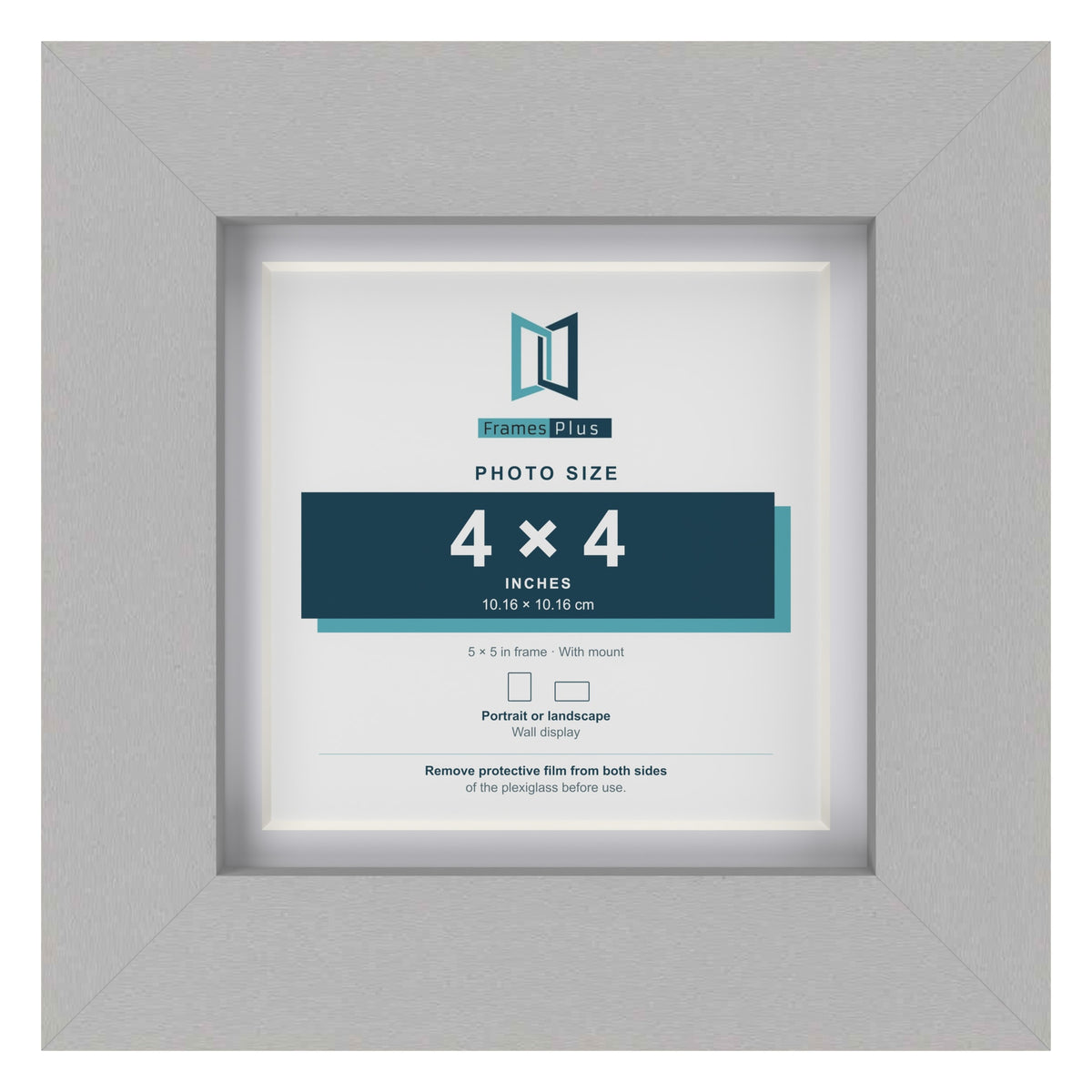 Light Grey 5 x 5 inch picture frame with a white mount for a 4 x 4 inch photo