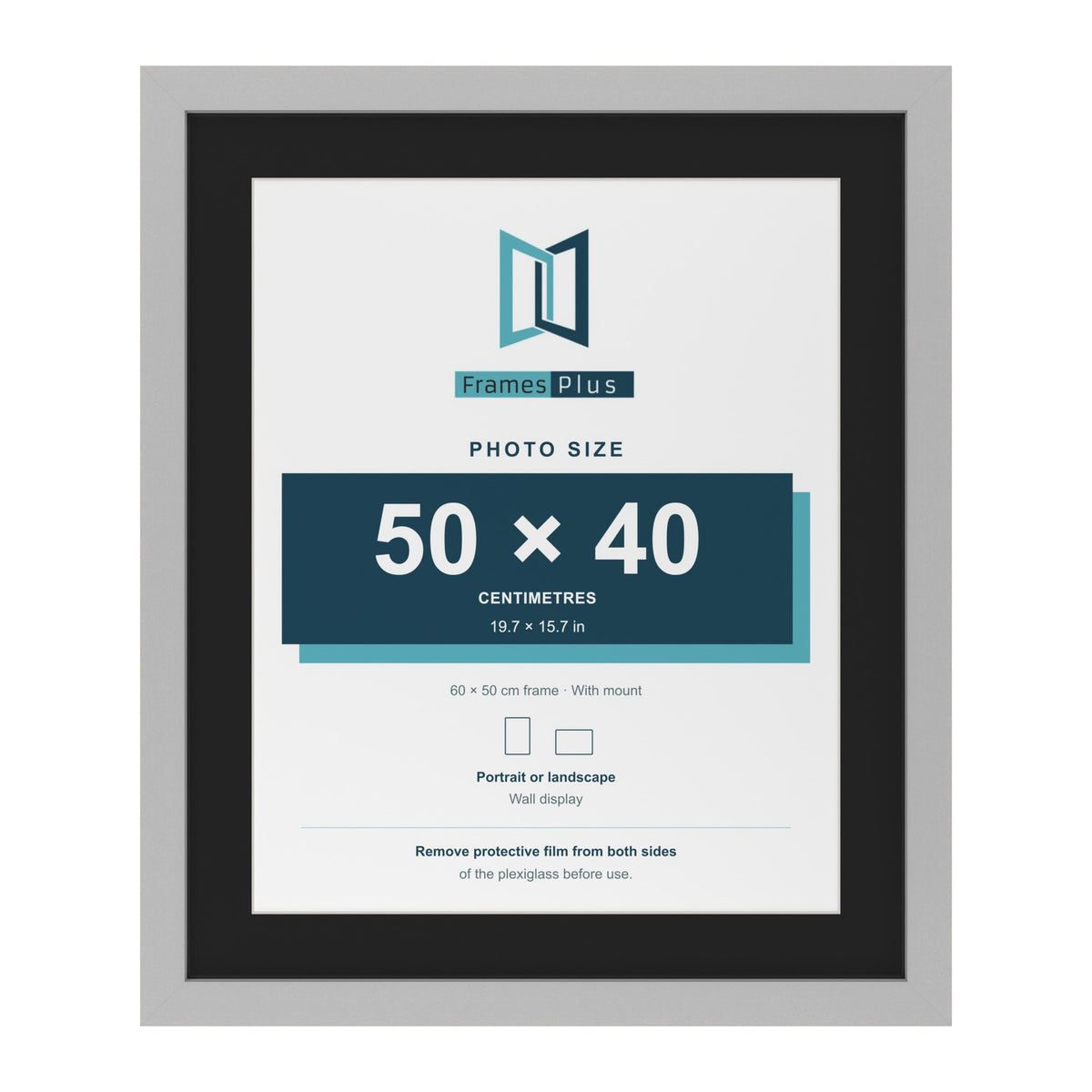 Light Grey 60 x 50 cm picture frame with a black mount for a 50 x 40 cm photo