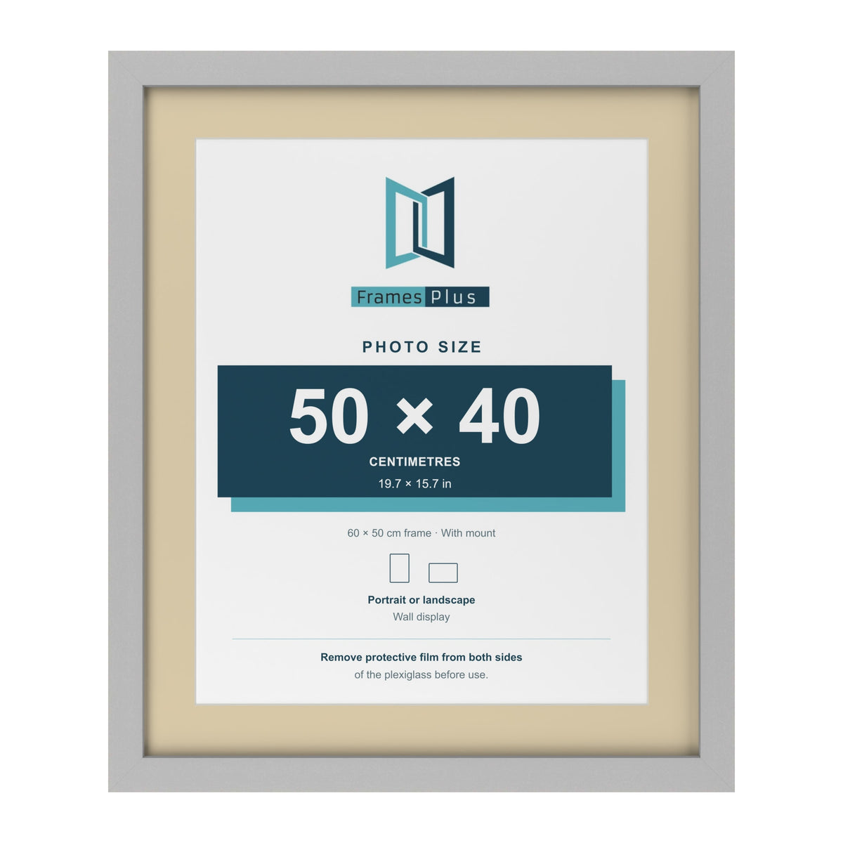 Light Grey 60 x 50 cm picture frame with an ivory mount for a 50 x 40 cm photo