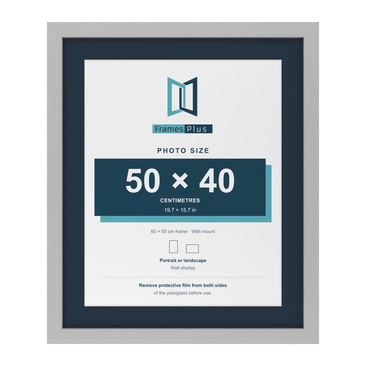 Light Grey 60 x 50 cm picture frame with a Pacific Blue mount for a 50 x 40 cm photo