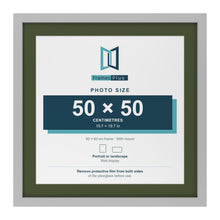 Light Grey 60 x 60 cm picture frame with a green mount for a 50 x 50 cm photo