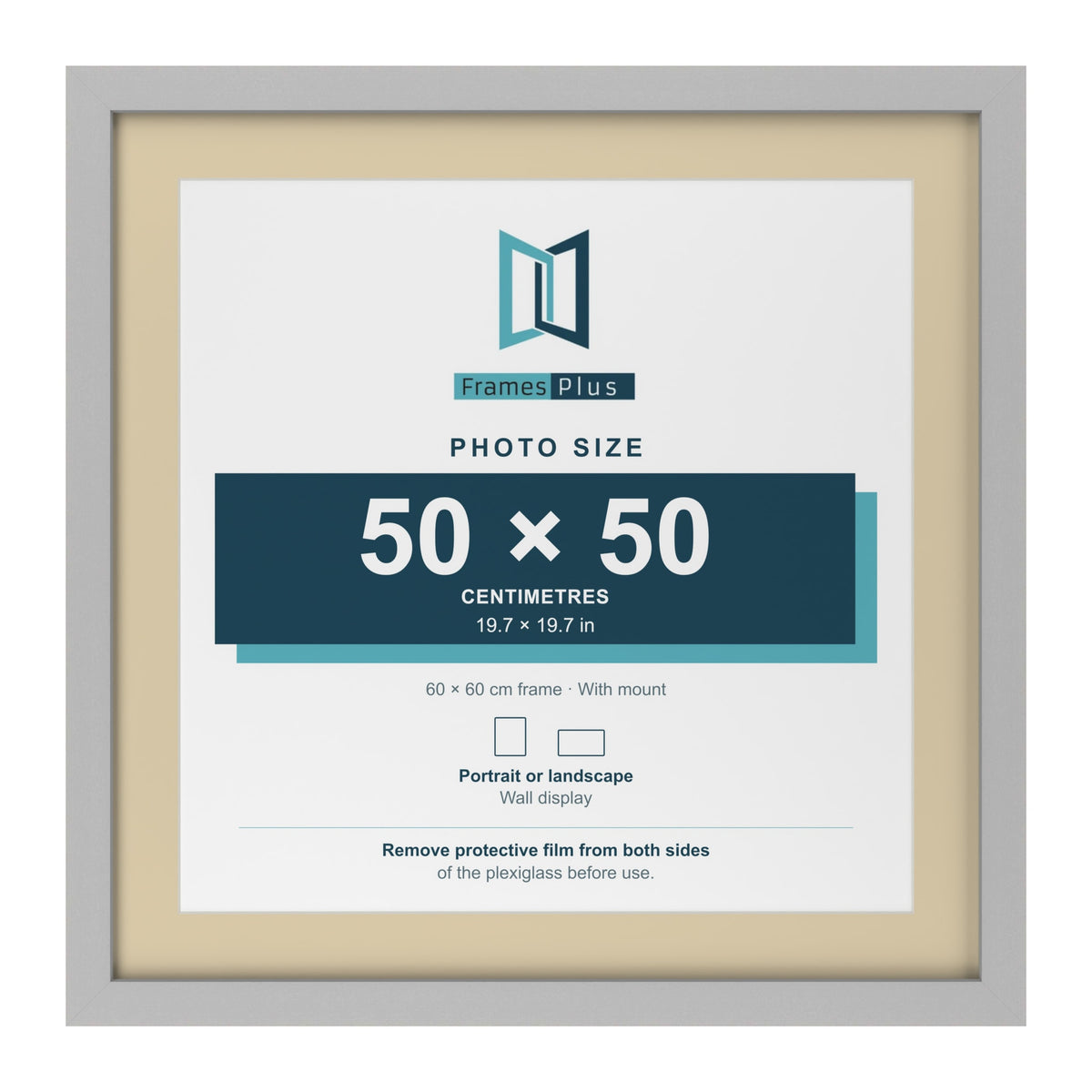 Light Grey 60 x 60 cm picture frame with an ivory mount for a 50 x 50 cm photo