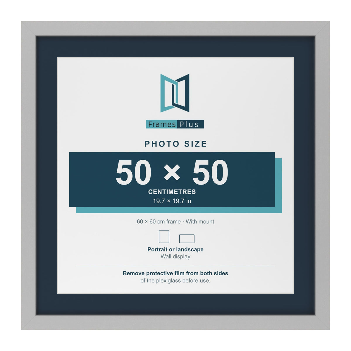 Light Grey 60 x 60 cm picture frame with a Pacific Blue mount for a 50 x 50 cm photo