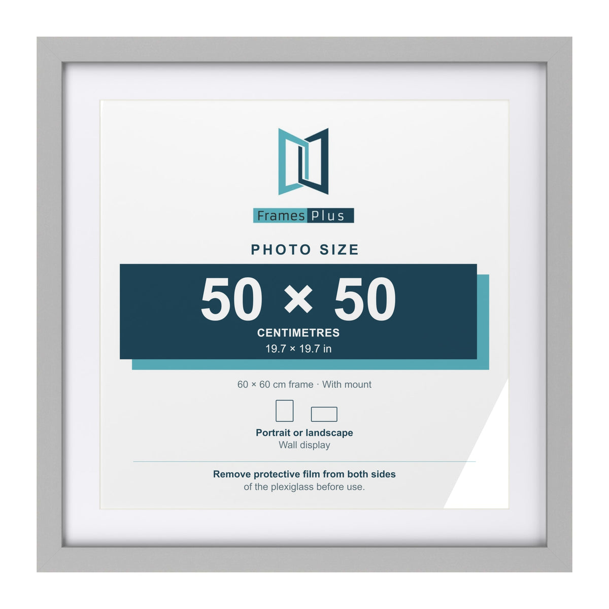 Light Grey 60 x 60 cm picture frame with a white mount for a 50 x 50 cm photo