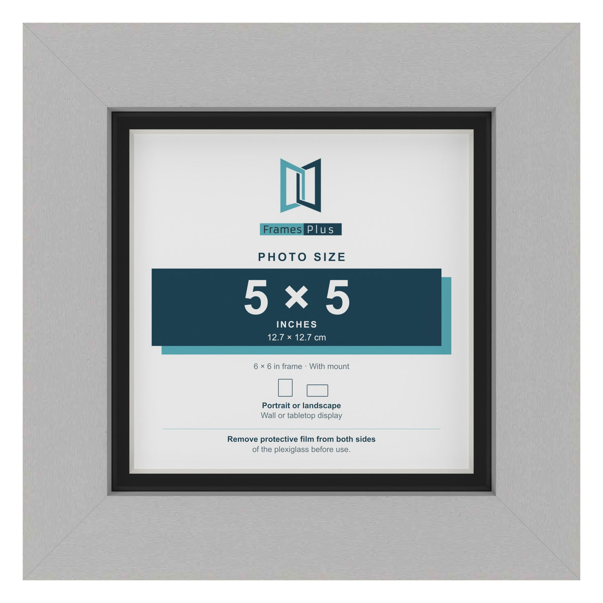 Light Grey 6 x 6 inch picture frame with a black mount for a 5 x 5 inch photo