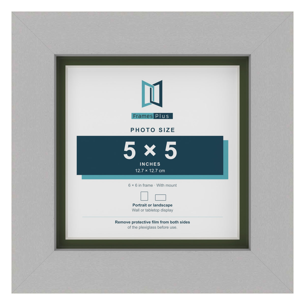 Light Grey 6 x 6 inch picture frame with a green mount for a 5 x 5 inch photo