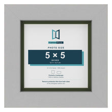 Light Grey 6 x 6 inch picture frame with a green mount for a 5 x 5 inch photo