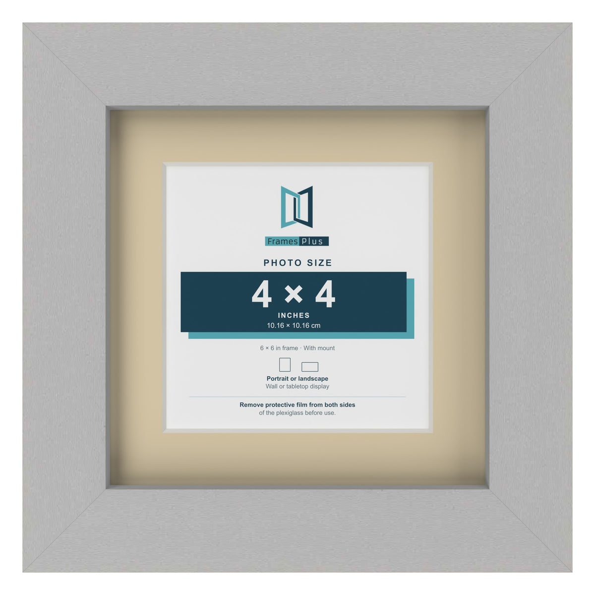Light Grey 6 x 6 inch picture frame with an ivory mount for a 4 x 4 inch photo