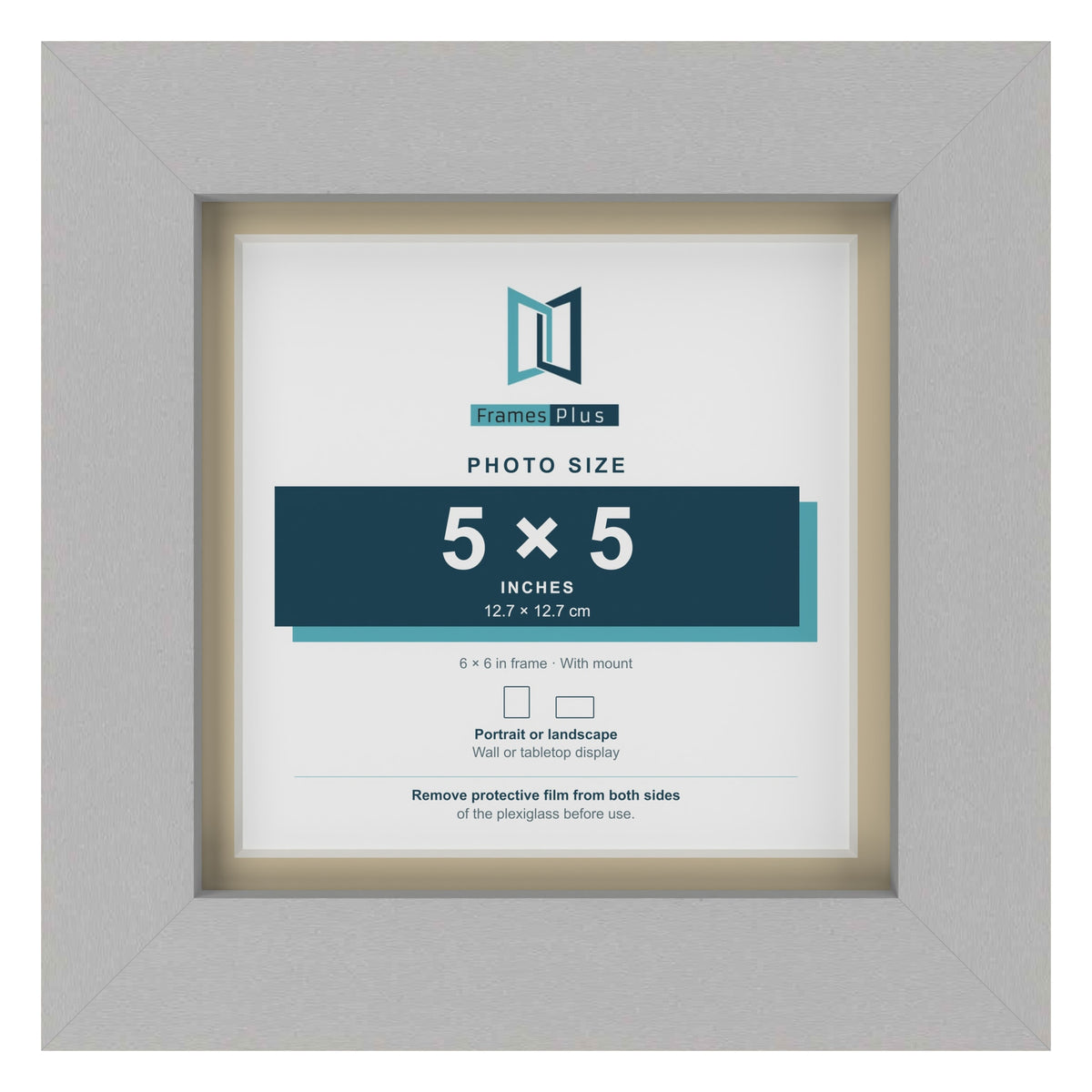 Light Grey 6 x 6 inch picture frame with an ivory mount for a 5 x 5 inch photo