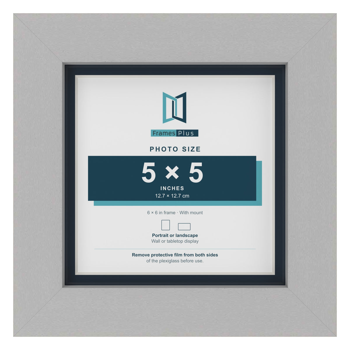 Light Grey 6 x 6 inch picture frame with a Pacific Blue mount for a 5 x 5 inch photo
