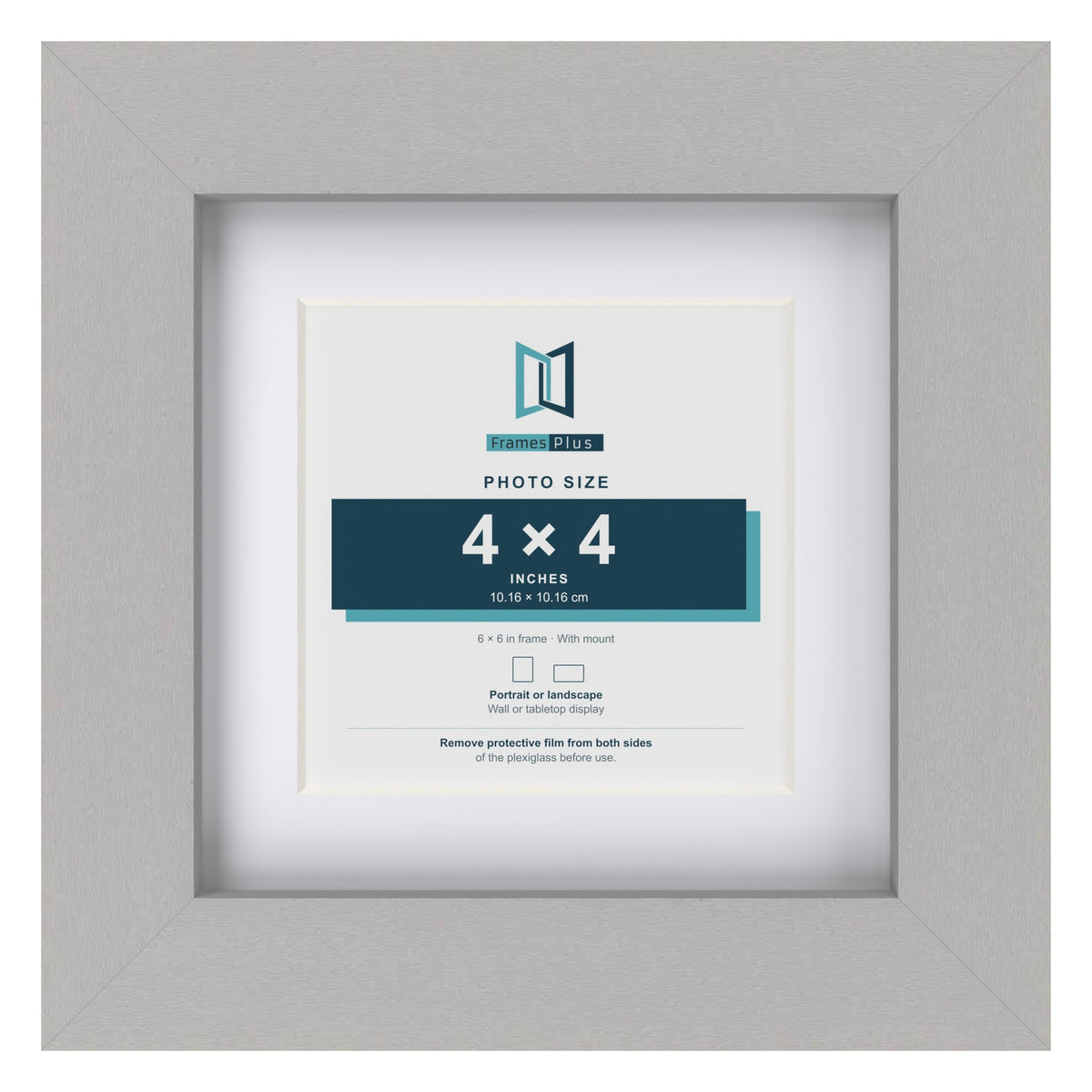 Light Grey 6 x 6 inch picture frame with a white mount for a 4 x 4 inch photo
