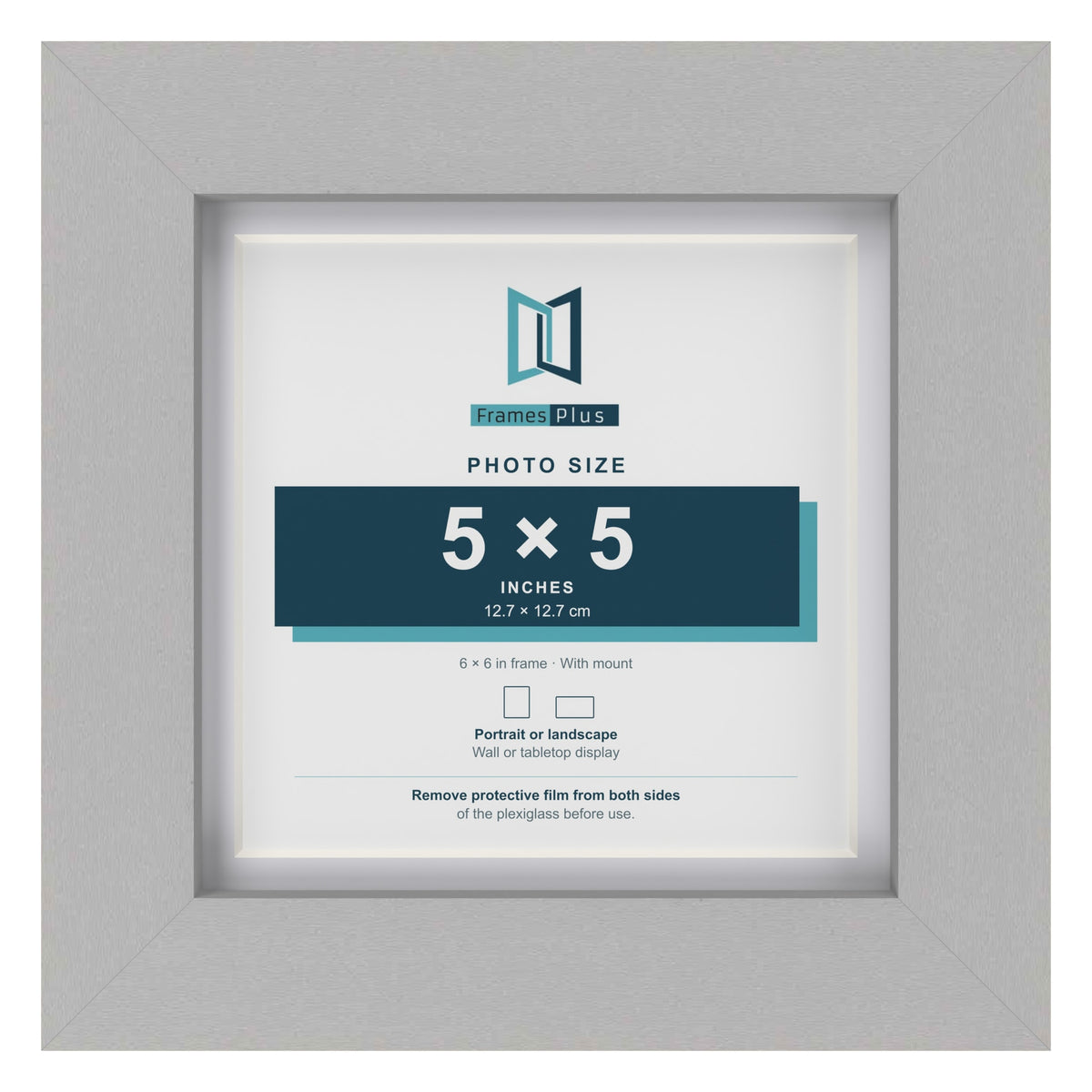 Light Grey 6 x 6 inch picture frame with a white mount for a 5 x 5 inch photo