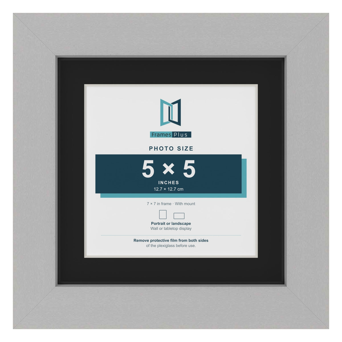 Light Grey 7 x 7 inch picture frame with a black mount for a 5 x 5 inch photo