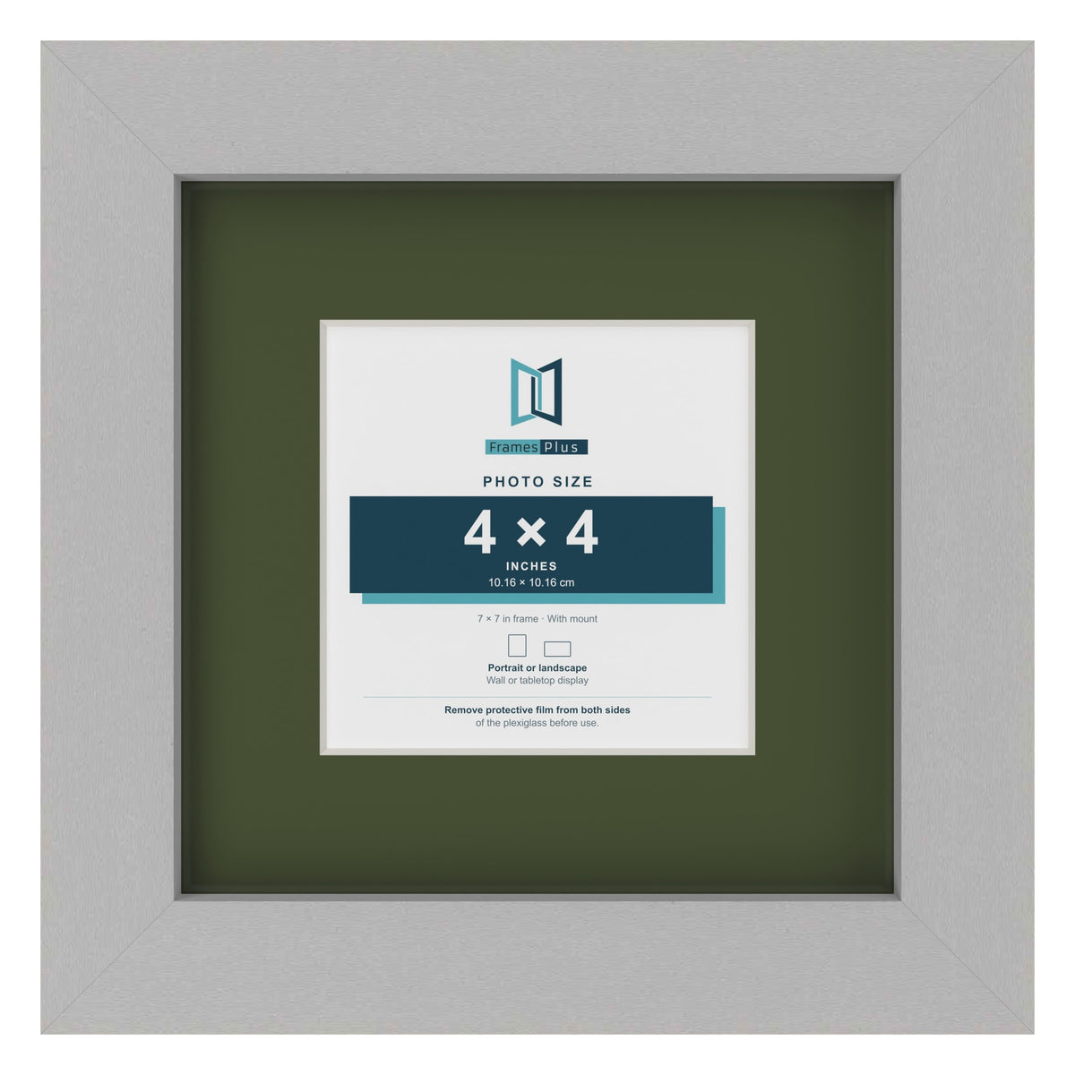 Light Grey 7 x 7 inch picture frame with a green mount for a 4 x 4 inch photo