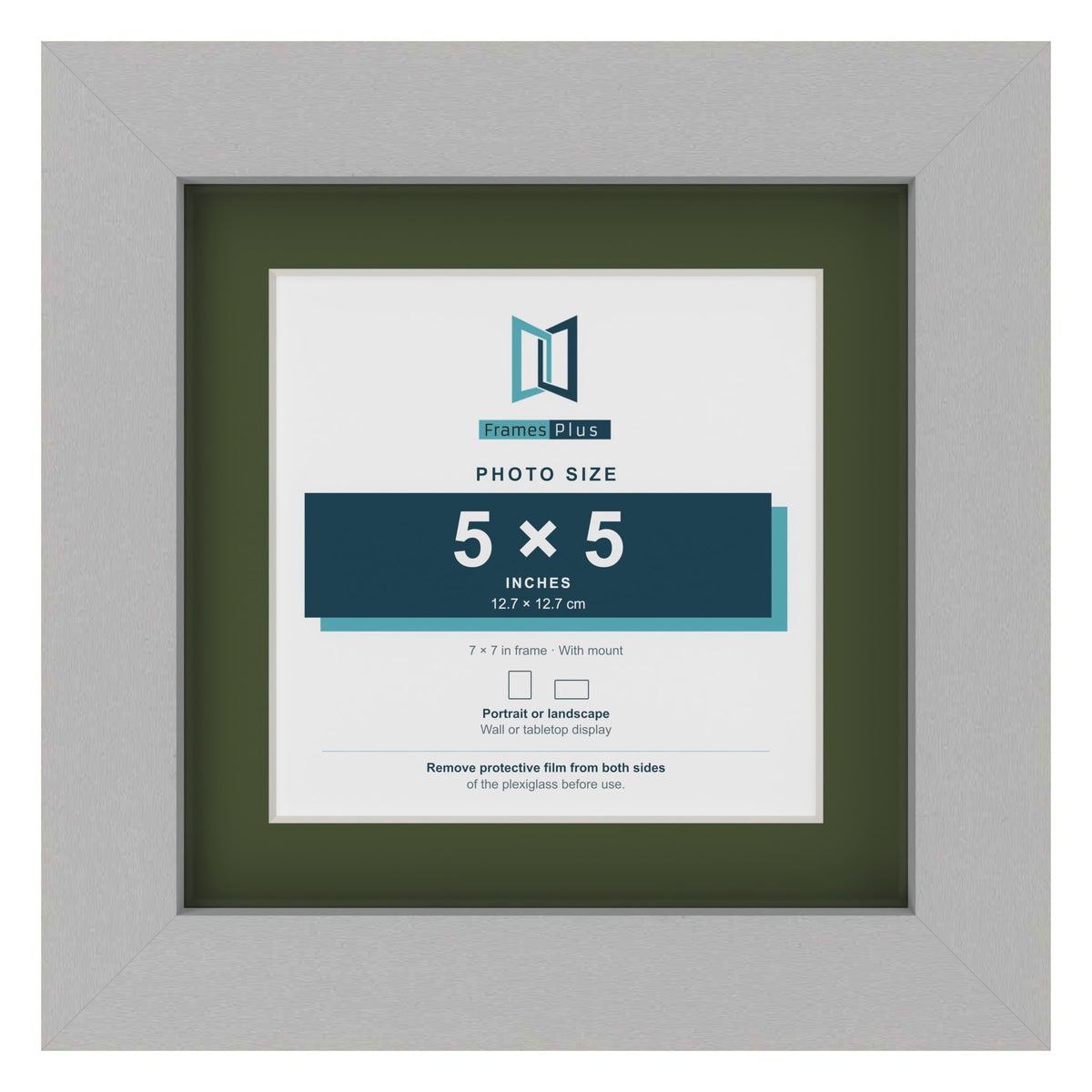 Light Grey 7 x 7 inch picture frame with a green mount for a 5 x 5 inch photo
