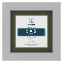 Light Grey 7 x 7 inch picture frame with a green mount for a 5 x 5 inch photo