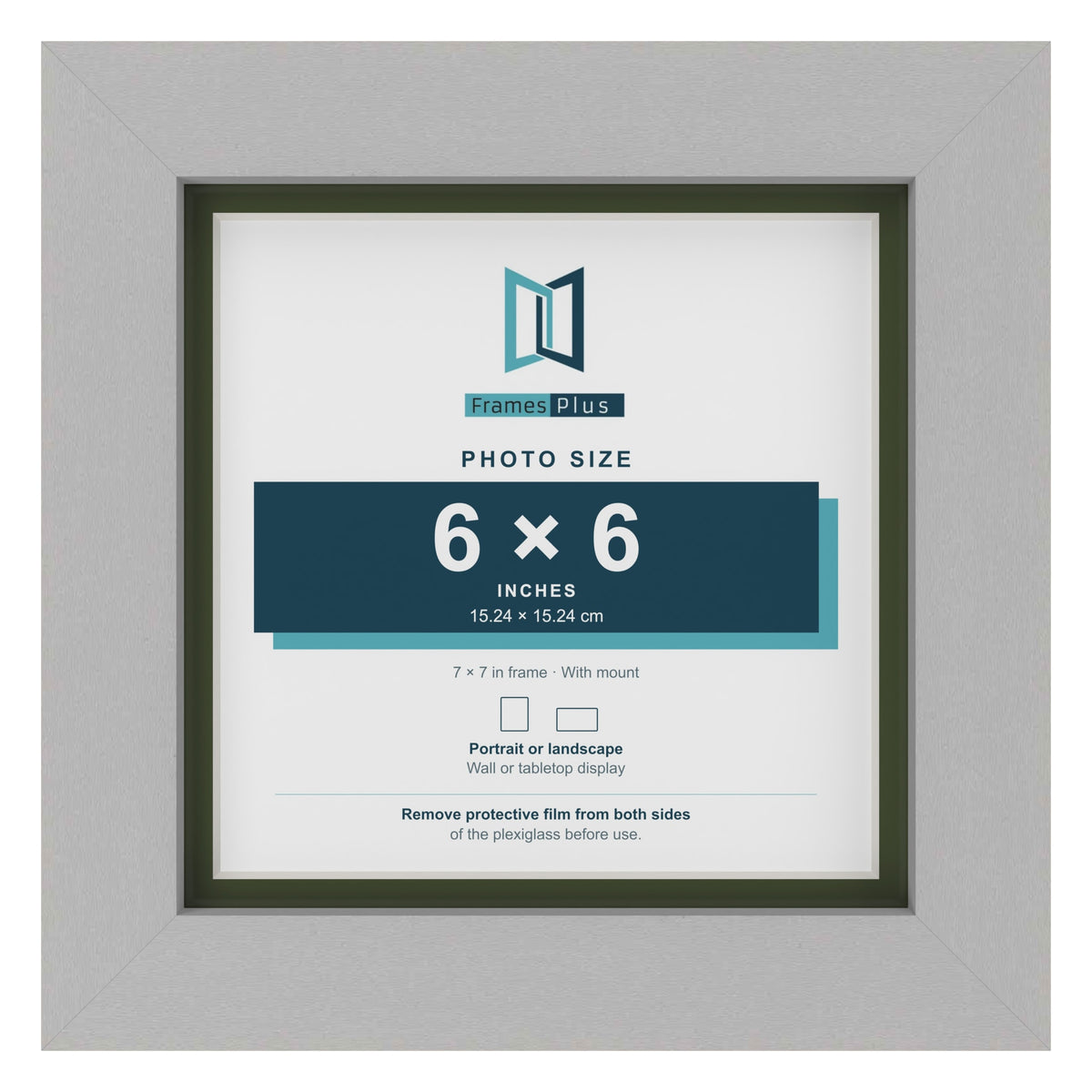 Light Grey 7 x 7 inch picture frame with a green mount for a 6 x 6 inch photo