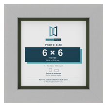 Light Grey 7 x 7 inch picture frame with a green mount for a 6 x 6 inch photo