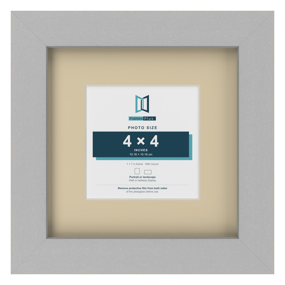 Light Grey 7 x 7 inch picture frame with an ivory mount for a 4 x 4 inch photo