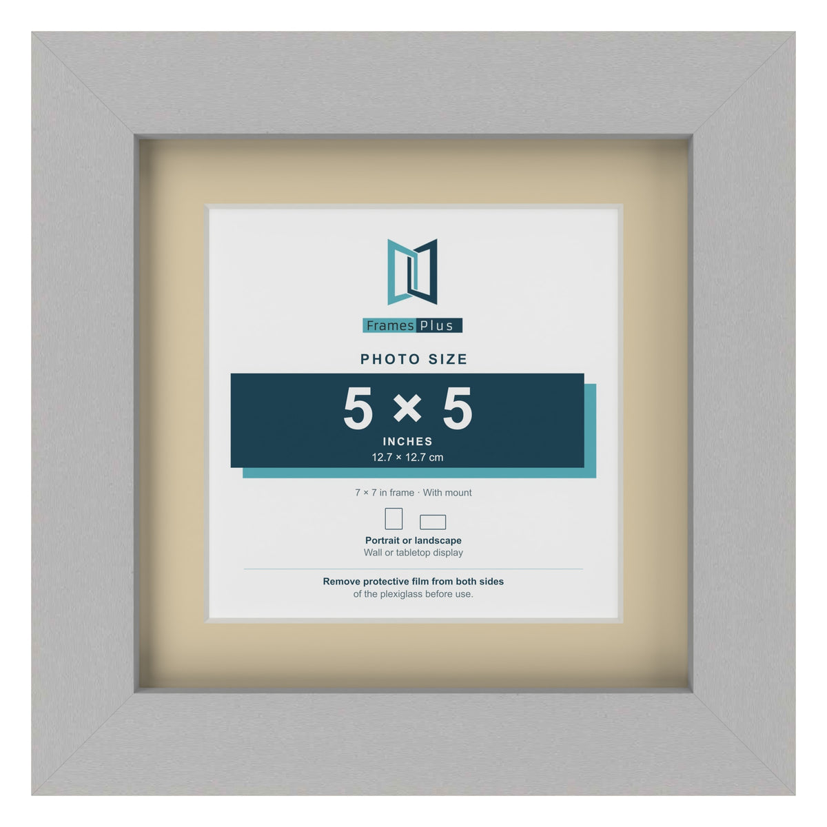Light Grey 7 x 7 inch picture frame with an ivory mount for a 5 x 5 inch photo