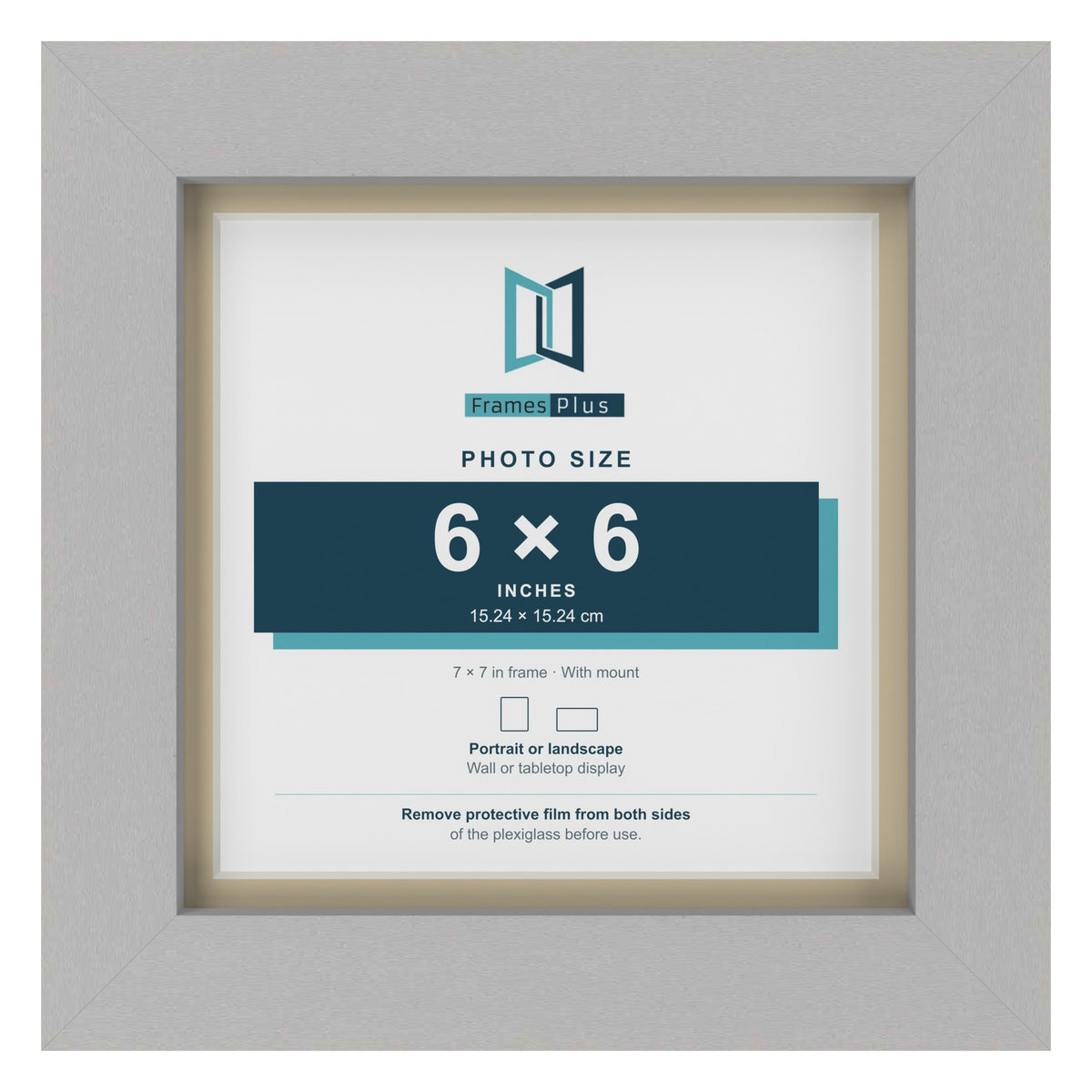 Light Grey 7 x 7 inch picture frame with an ivory mount for a 6 x 6 inch photo
