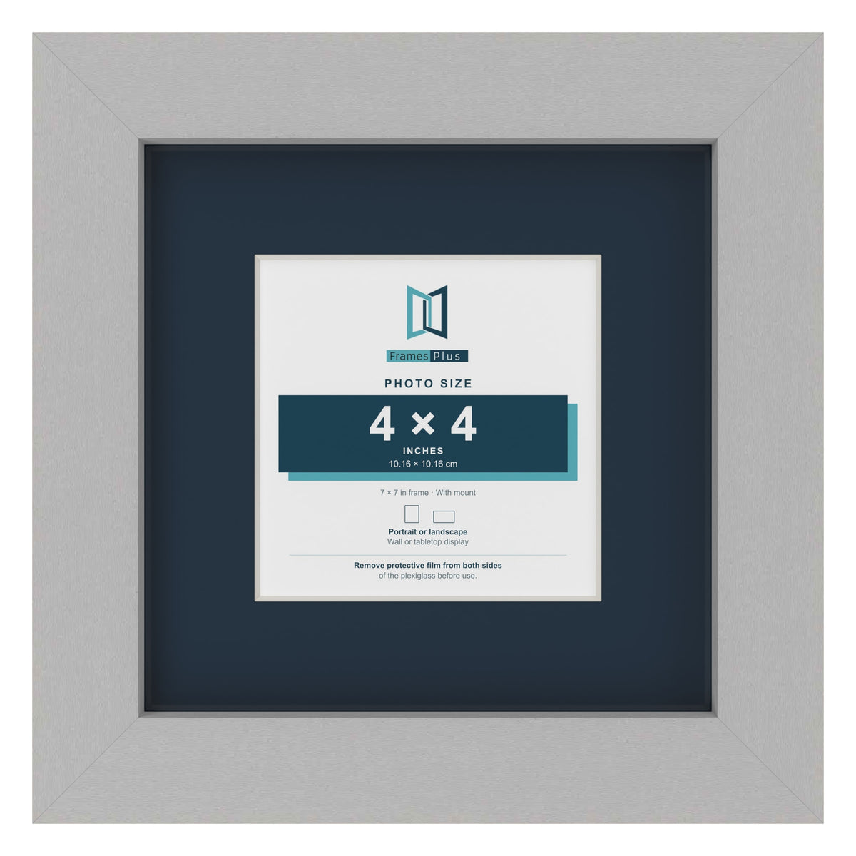 Light Grey 7 x 7 inch picture frame with a Pacific Blue mount for a 4 x 4 inch photo