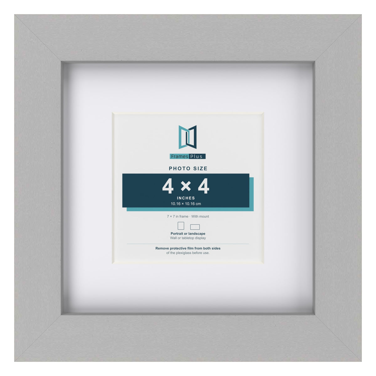 Light Grey 7 x 7 inch picture frame with a white mount for a 4 x 4 inch photo