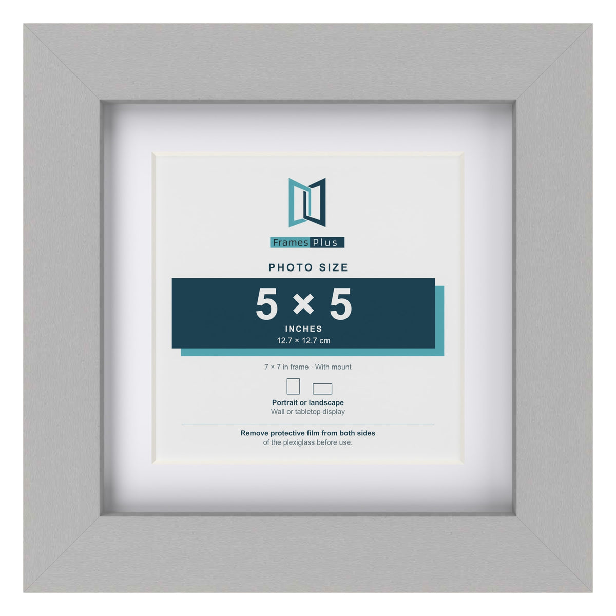Light Grey 7 x 7 inch picture frame with a white mount for a 5 x 5 inch photo