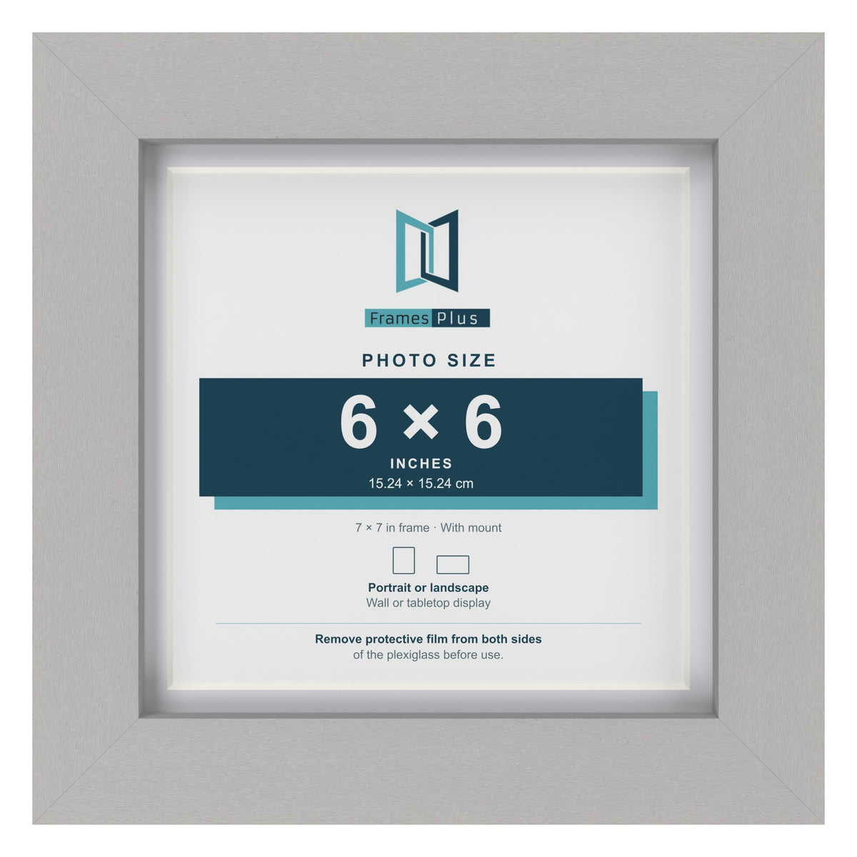 Light Grey 7 x 7 inch picture frame with a white mount for a 6 x 6 inch photo