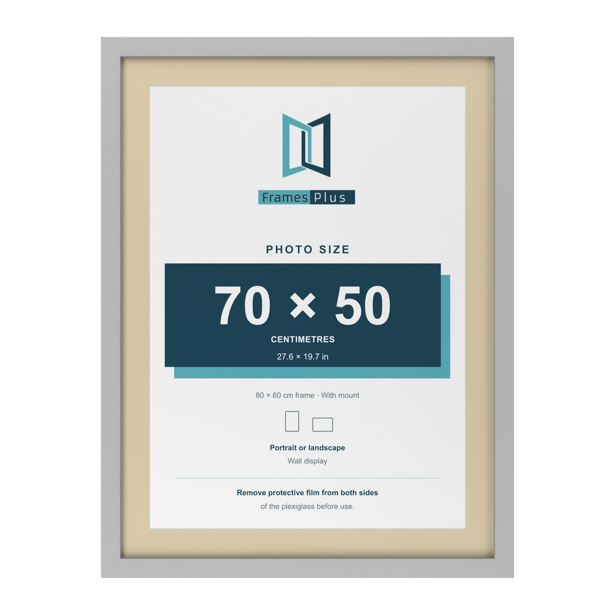 Light Grey 80 x 60 cm picture frame with an ivory mount for a 70 x 50 cm photo