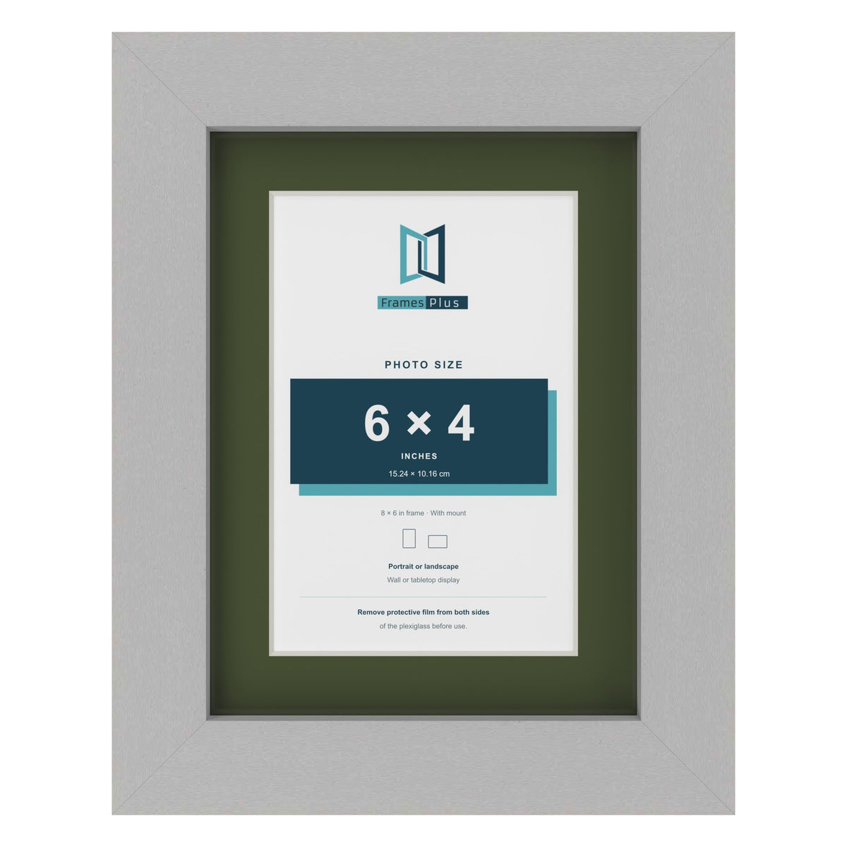 Light Grey 8 x 6 inch picture frame with a green mount for a 6 x 4 inch photo
