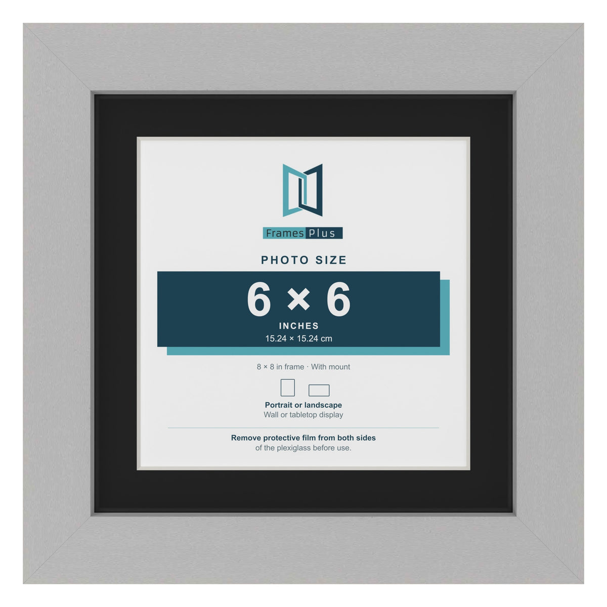 Light Grey 8 x 8 inch picture frame with a black mount for a 6 x 6 inch photo